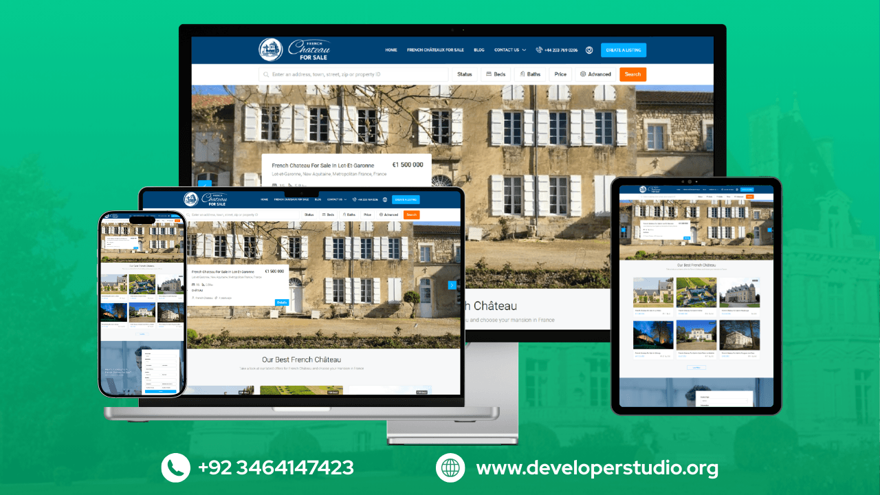 French chateau estate website, designed and built by DeveloperStudio