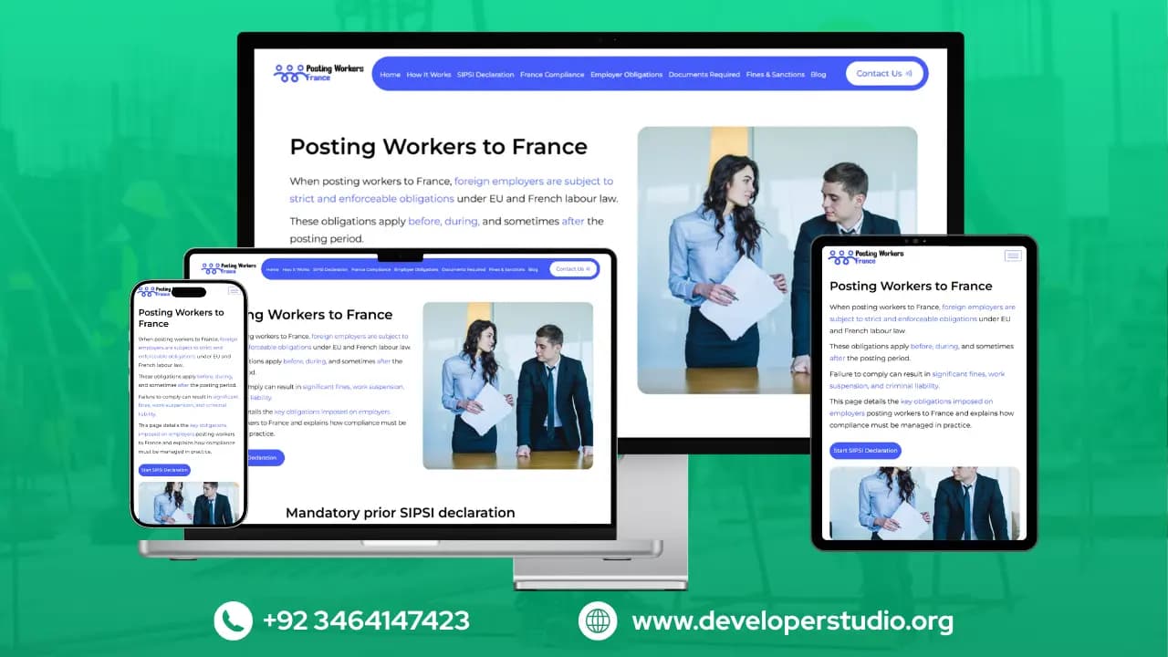Posting Workers to France website, designed and built by DeveloperStudio