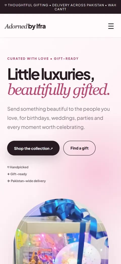 Website design for Adorned by Ifra built by DeveloperStudio, mobile view