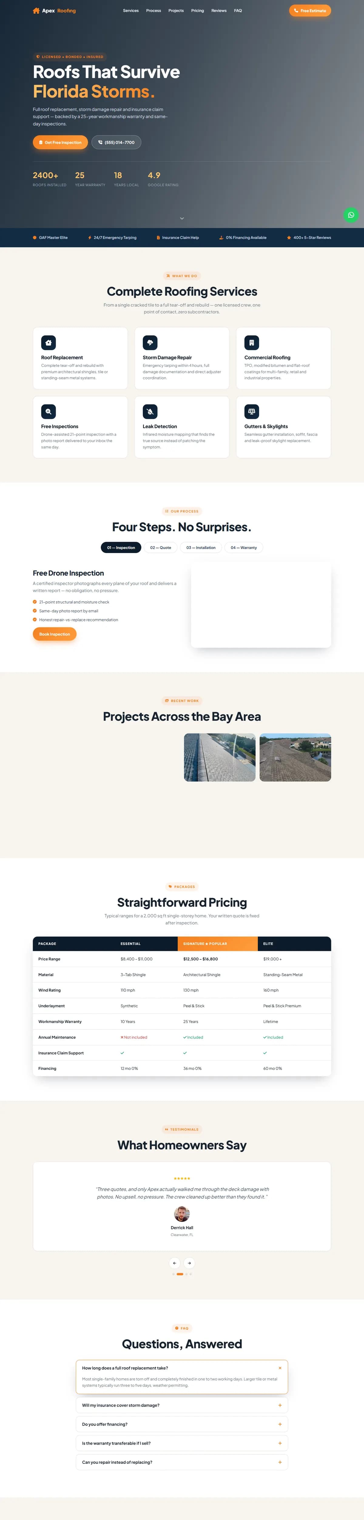Website design for Apex Roofing Co. built by DeveloperStudio, desktop view