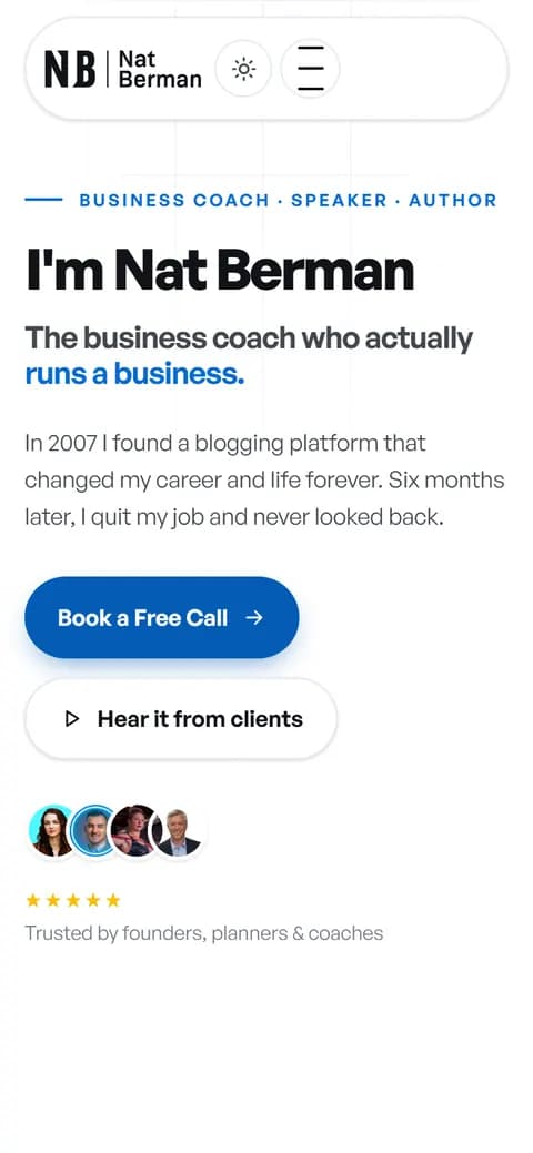 Website design for Nat Berman built by DeveloperStudio, mobile view