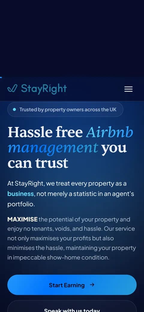 Website design for StayRight built by DeveloperStudio, mobile view